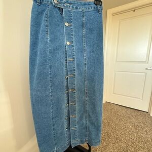 Denim Button-Front Midi Skirt